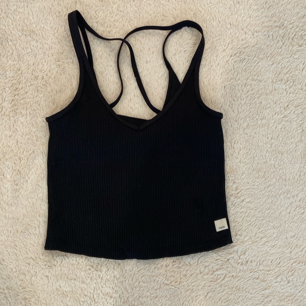 Vuori Black Ribbed Strappy V-Neck Tank